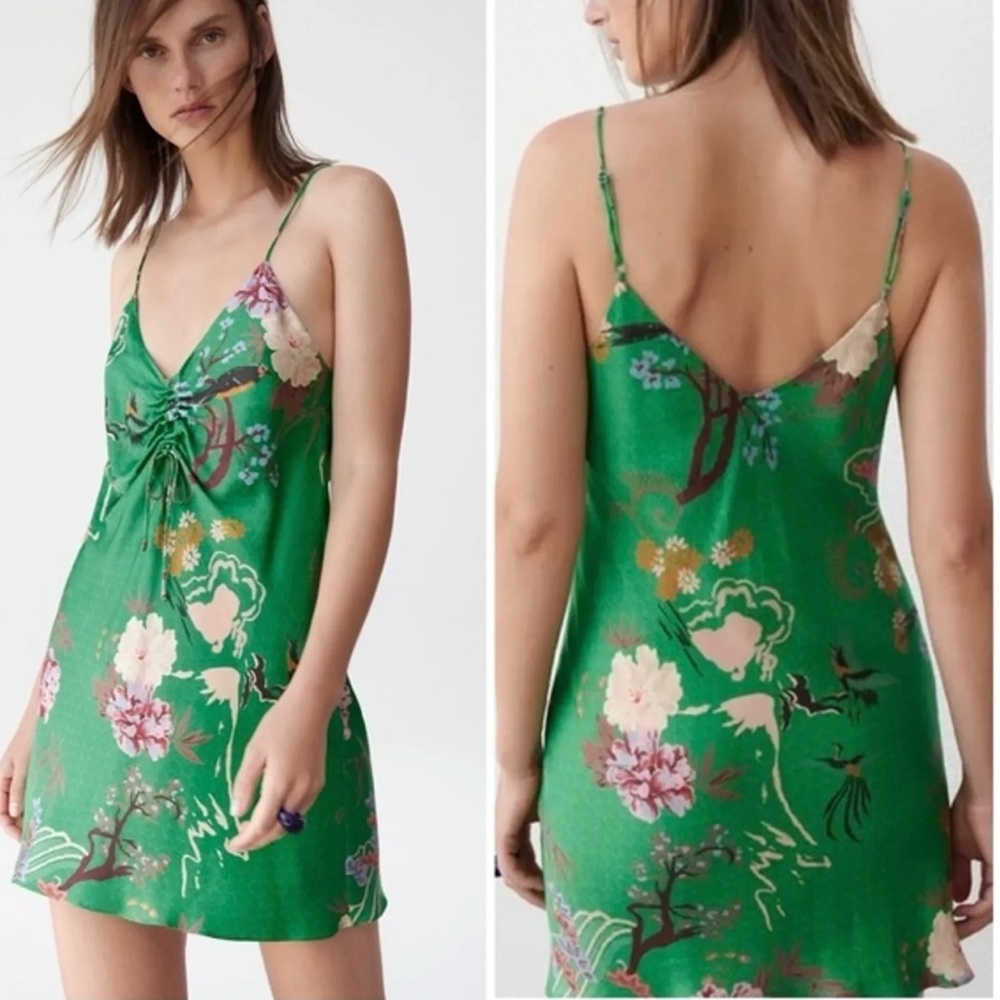 Zara Satin slip dress tropical